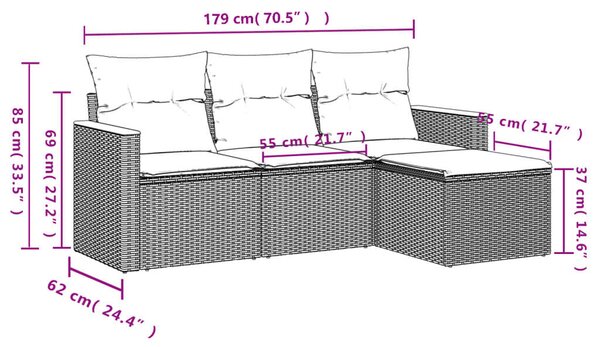 VidaXL Polyrattan Kerti Ülőgarnitúra - 4 részes - Bézs