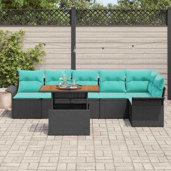 Kerti Kanapé Szett tárolóval 7 pcs Fekete Poli rattan