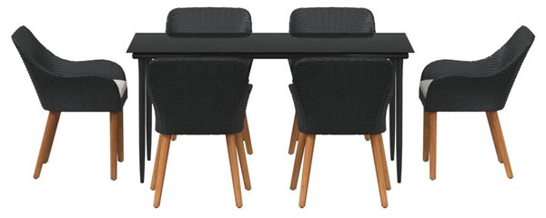 Kert étkező szett párnával 7 pcs Fekete polirattan