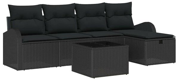 Kerti Kanapé Szett párnával tárolóval 6 pcs Fekete Poli rattan