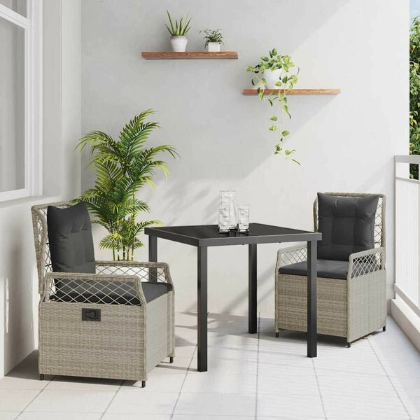 Kert étkező szett 3 pcs Világosszürke polirattan