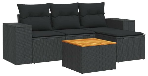5 részes fekete polyrattan kerti kanapészett párnákkal