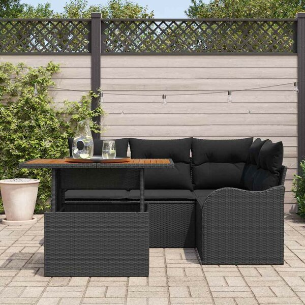 Kerti Kanapé Szett tárolóval 5 pcs Fekete Poli rattan