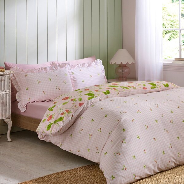 Rózsaszín kétszemélyes háromrészes ágyneműhuzat 200x200 cm Strawberry Frills – Catherine Lansfield
