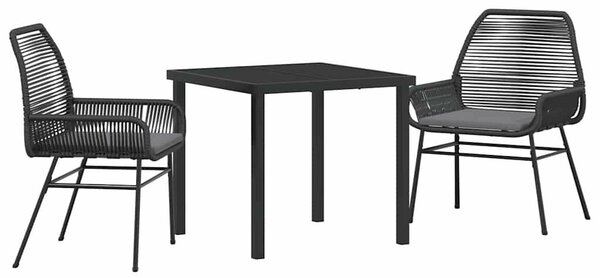 Kert étkező szett párnával 3 pcs Fekete polirattan
