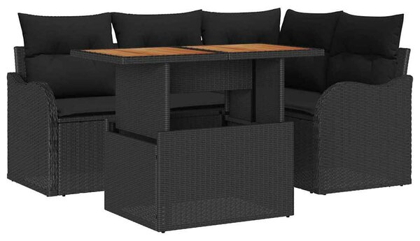 Kerti Kanapé Szett tárolóval 5 pcs Fekete Poli rattan