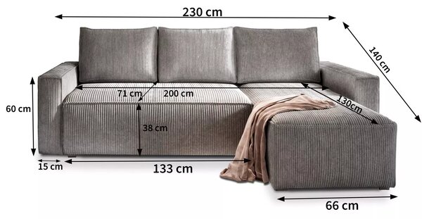 Krémszínű sarokkanapé SMART COSARO, kétoldalas + 2 párna AJÁNDÉK