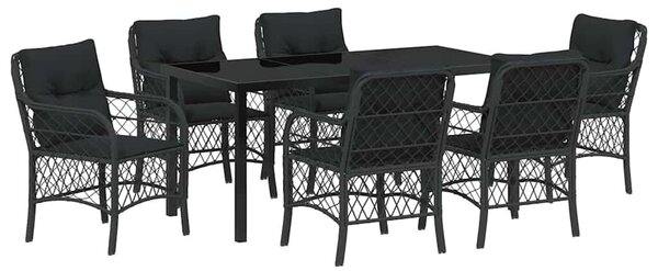 Kert étkező szett párnával 7 pcs Fekete polirattan