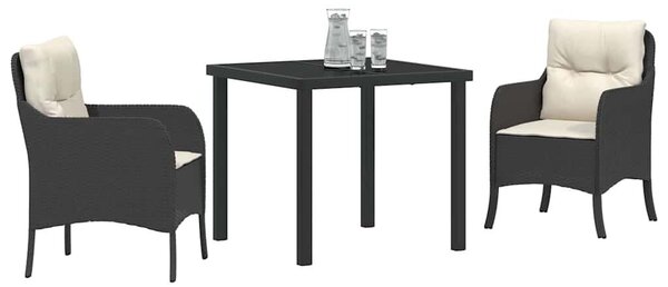 Kert étkező szett párnával 3 pcs Fekete polirattan