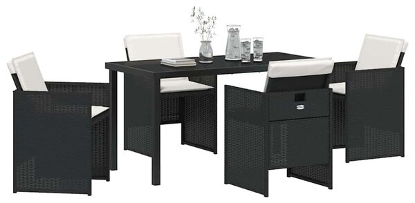 Kert étkező szett párnával 5 pcs Fekete polirattan