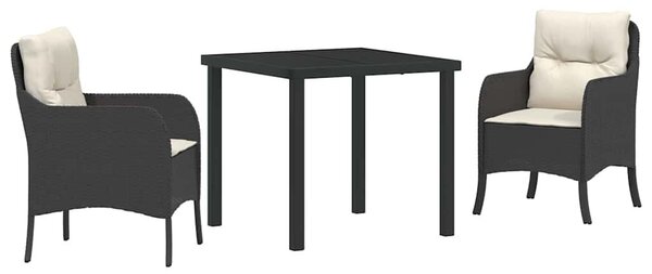 Kert étkező szett párnával 3 pcs Fekete polirattan