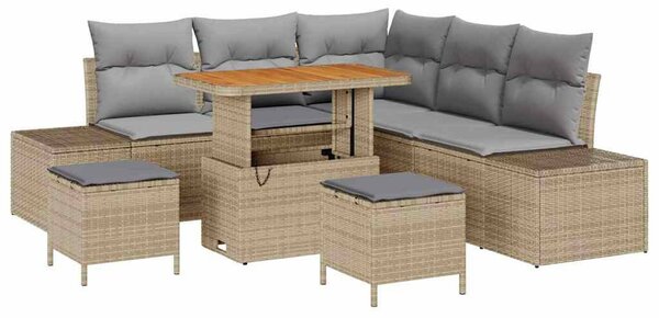 Kerti Kanapé Szett párnával tárolóval 8 pcs Bézs Poli rattan