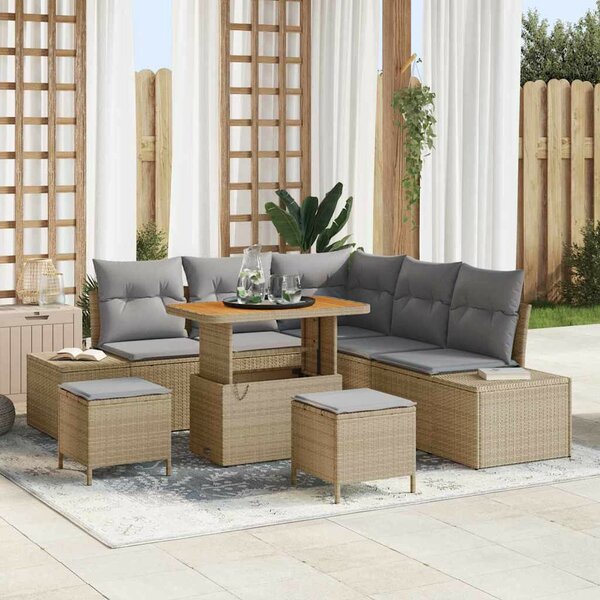 Kerti Kanapé Szett párnával tárolóval 8 pcs Bézs Poli rattan