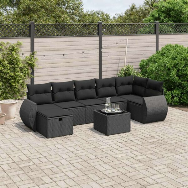 VidaXL Polyrattan Kerti Ülőgarnitúra - 8 részes - Fekete