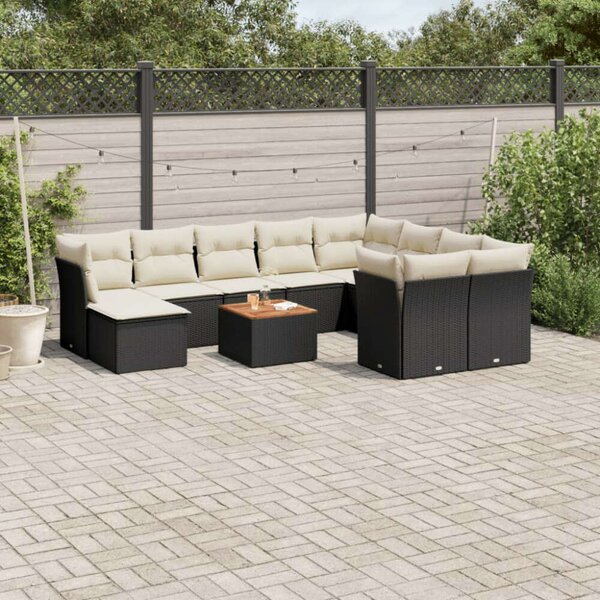 VidaXL Polyrattan Kerti Ülőgarnitúra - 11 részes - Fekete