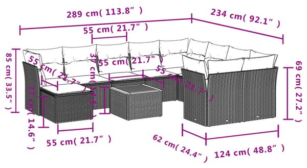VidaXL Polyrattan Kerti Ülőgarnitúra - 11 részes - Fekete
