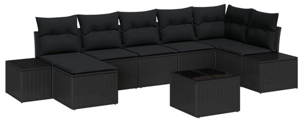 Kerti Kanapé Szett 8 darabos Fekete Rattan, Poliészter, Acél