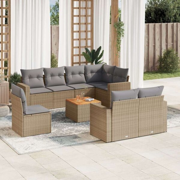 VidaXL Polyrattan Kerti Ülőgarnitúra - 9 részes, Bézs