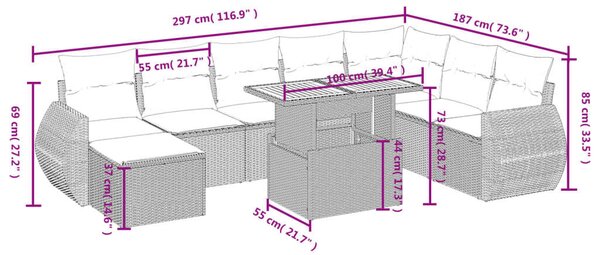 VidaXL Polyrattan Kerti Ülőgarnitúra - 9 részes - Bézs