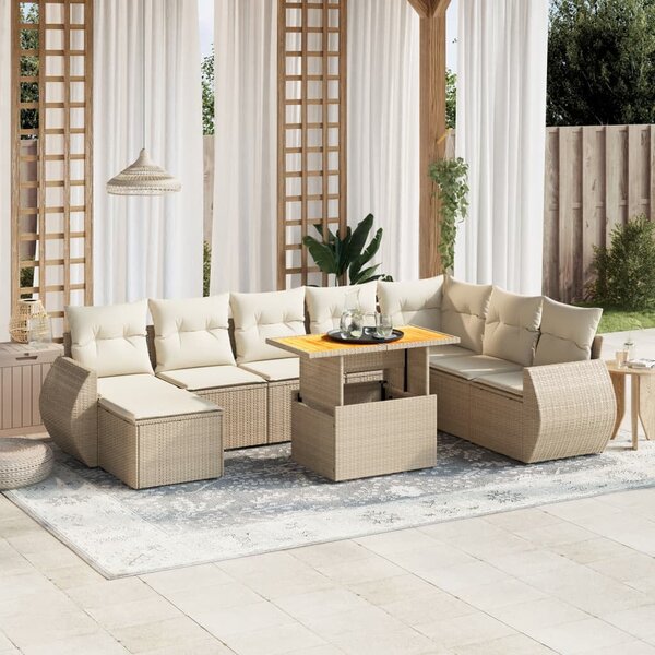 VidaXL Polyrattan Kerti Ülőgarnitúra - 9 részes - Bézs