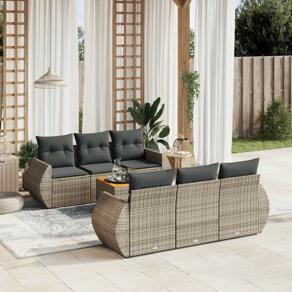 Polyrattan Kerti Ülőgarnitúra - 7 részes - Szürke