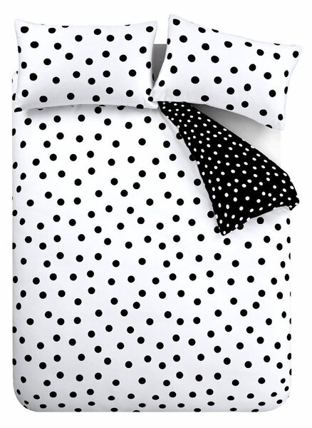 Fekete-fehér kétszemélyes háromrészes ágyneműhuzat 200x200 cm Polka Dot – Catherine Lansfield