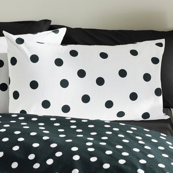 Fekete-fehér kétszemélyes háromrészes ágyneműhuzat 200x200 cm Polka Dot – Catherine Lansfield