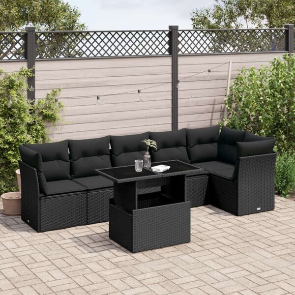 VidaXL 7 részes Polyrattan Kerti Ülőgarnitúra - Fekete