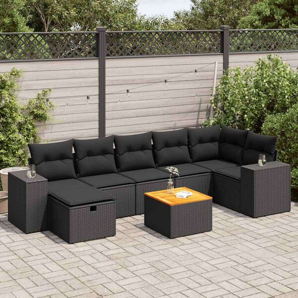 VidaXL 8 részes fekete polyrattan kerti ülőgarnitúra párnákkal