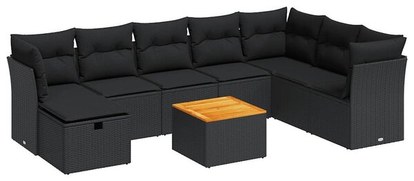 VidaXL Polyrattan Kerti Ülőgarnitúra - 9 részes - Fekete