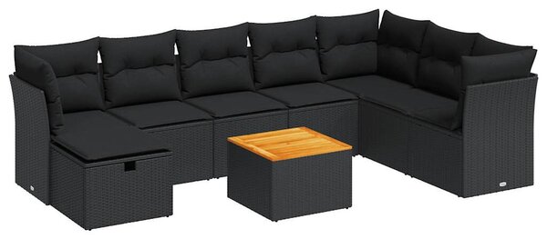 VidaXL Polyrattan Kerti Ülőgarnitúra - 9 részes - Fekete