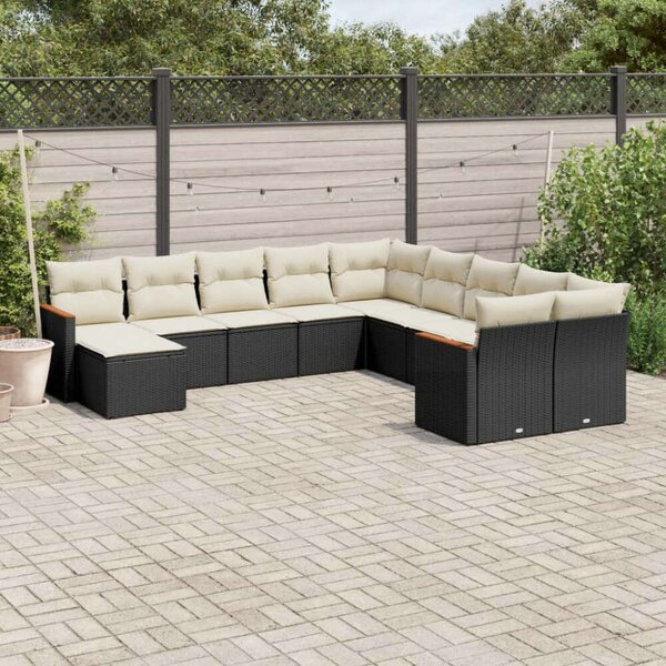 VidaXL Polyrattan Kerti Ülőgarnitúra - 11 részes - Fekete