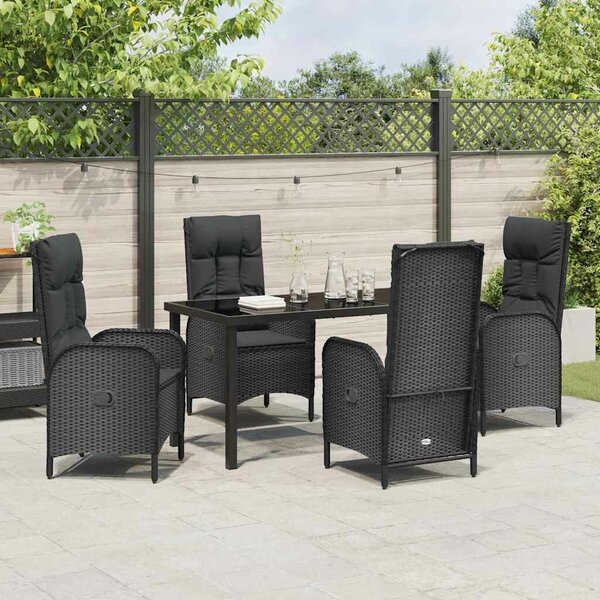 VidaXL Kert étkező szett párnával 5 pcs Fekete Poli rattan