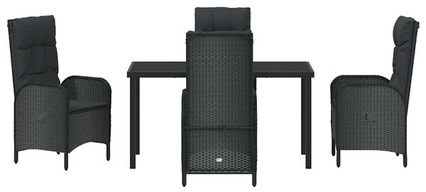 VidaXL Kert étkező szett párnával 5 pcs Fekete Poli rattan
