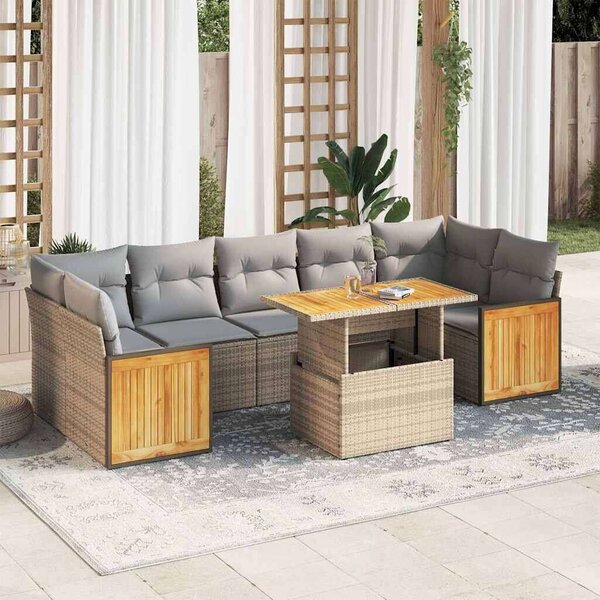 VidaXL Polyrattan Kerti Ülőgarnitúra - 8 részes - Bézs