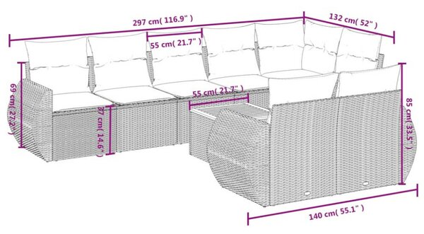 VidaXL Polyrattan Kerti Ülőgarnitúra - 9 részes - Fekete