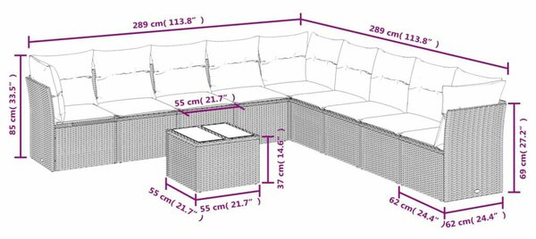 VidaXL Polyrattan Kerti Ülőgarnitúra - 10 részes - Bézs