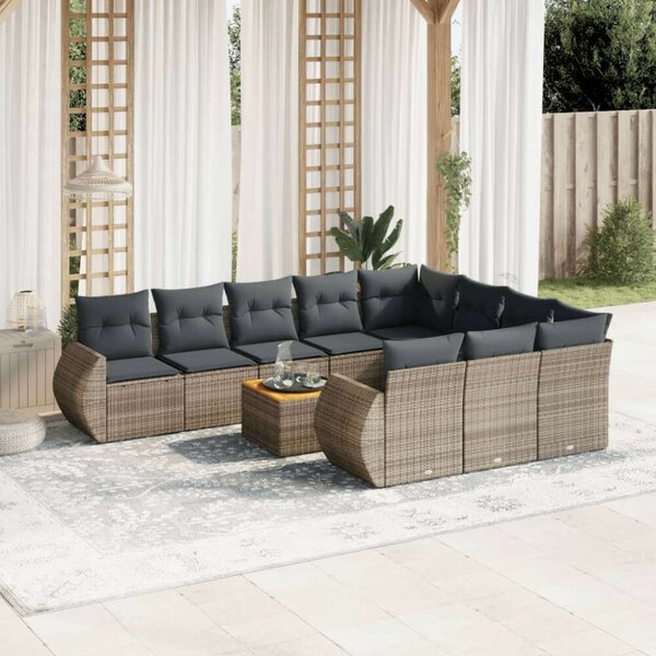 VidaXL Polyrattan Kerti Ülőgarnitúra - 11 részes - Szürke