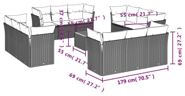 VidaXL Polyrattan Kerti Ülőgarnitúra - 13 részes - Szürke
