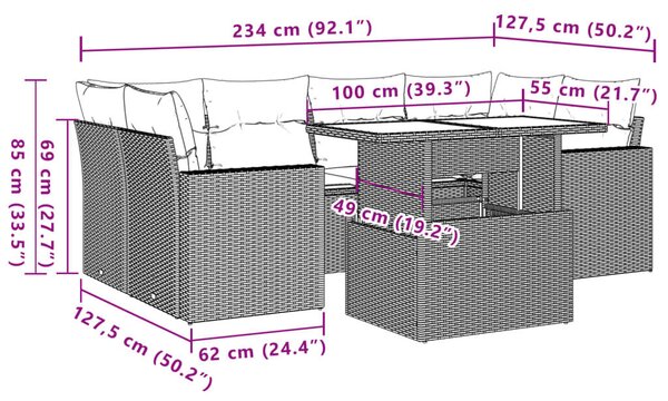 VidaXL Polyrattan Kerti Ülőgarnitúra - 7 részes - Barna