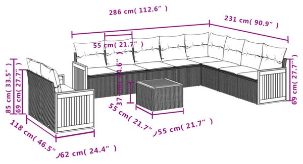 VidaXL Polyrattan Kerti Ülőgarnitúra - 11 részes - Fekete