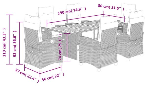 VidaXL Polyrattan Kerti Étkezőgarnitúra - 7 Fős