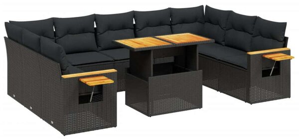 VidaXL Polyrattan Kerti Ülőgarnitúra - 11 részes - Fekete