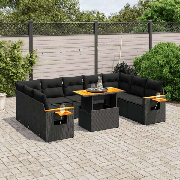 VidaXL Polyrattan Kerti Ülőgarnitúra - 11 részes - Fekete