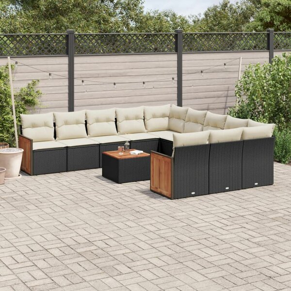 VidaXL 12 részes fekete polyrattan kerti ülőgarnitúra párnákkal