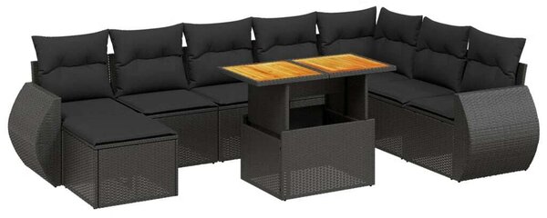 VidaXL Polyrattan Kerti Ülőgarnitúra - 9 részes - Fekete