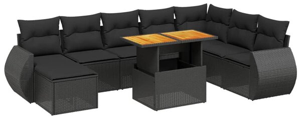 VidaXL Polyrattan Kerti Ülőgarnitúra - 9 részes - Fekete