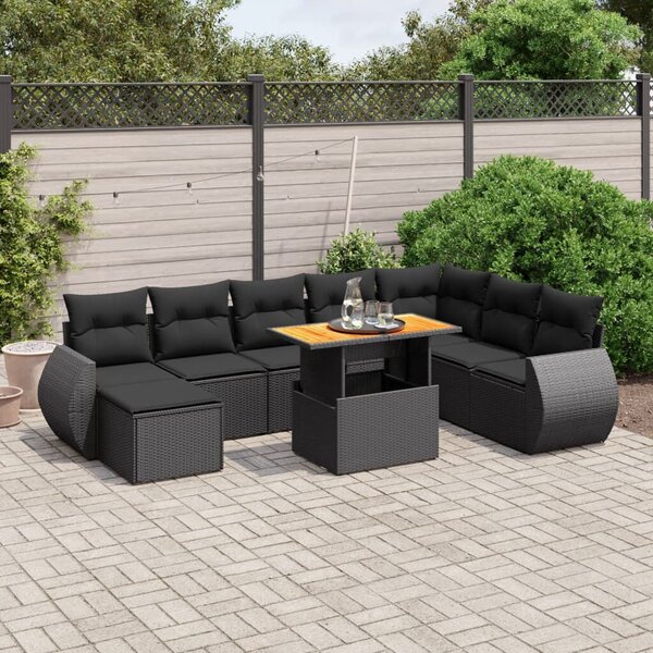 VidaXL Polyrattan Kerti Ülőgarnitúra - 9 részes - Fekete