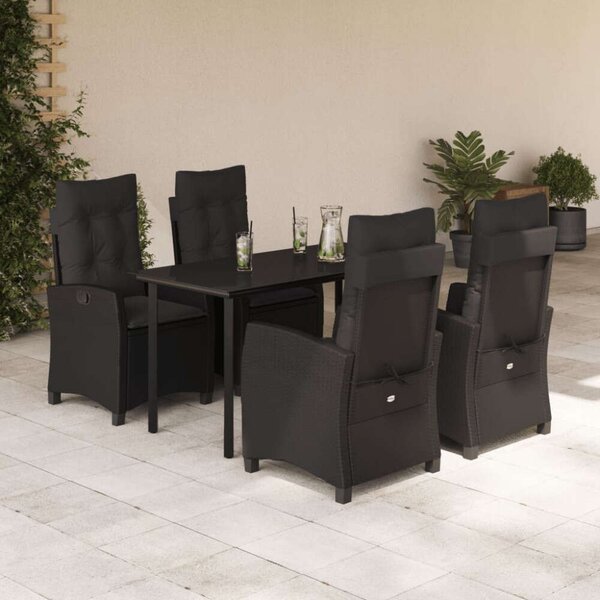 VidaXL 5 részes fekete polyrattan kerti étkezőgarnitúra párnákkal