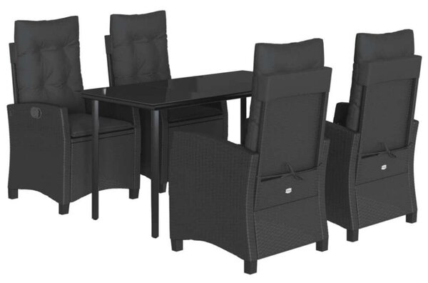 VidaXL 5 részes fekete polyrattan kerti étkezőgarnitúra párnákkal